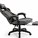 Дизайнерське геймерське крісло з тканини до 130 кг з масажною подушкою, підніжкою ThroneX темно-сіре з чорним linen 006