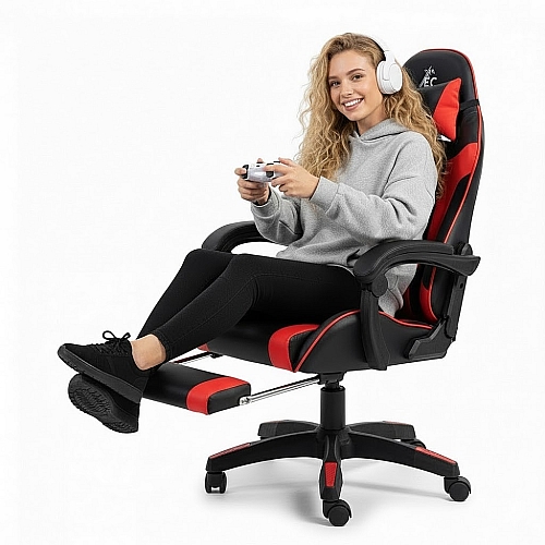 Геймерське крісло із підставкою для ніг EC GAMING VIP Червоне Комп'ютерне ігрове