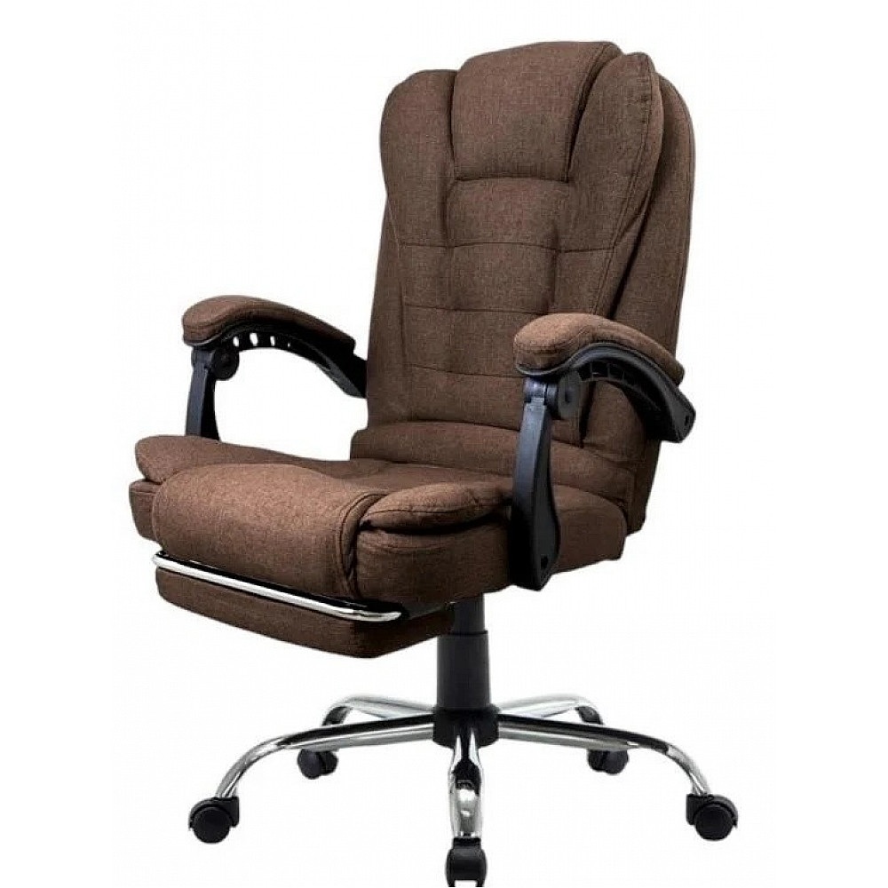 Офісне крісло до 130 кг з підставкою для ніг BOSS KO22 VIP коричневе з тканини
