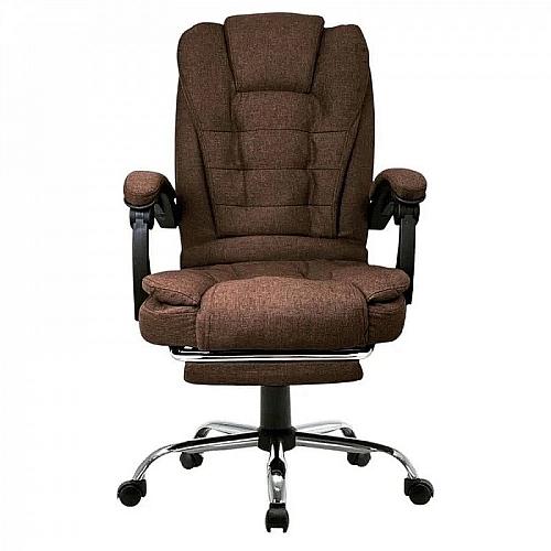Офісне крісло до 130 кг з підставкою для ніг BOSS KO22 VIP коричневе з тканини