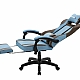 Дизайнерське геймерське крісло до 130 кг з масажною подушкою, підніжкою ThroneX блакитне з коричневим PVC 007