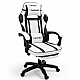 Дизайнерське геймерське крісло до 130 кг з масажною подушкою, підніжкою ThroneX біле з чорним PVC 002