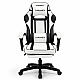 Дизайнерське геймерське крісло до 130 кг з масажною подушкою, підніжкою ThroneX біле з чорним PVC 002
