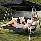 Садова гойдалка Comfort Lux 3-місна чорна з матрацом і навісом, 2 подушки в комплекті, до 260 кг, для дачі, саду та тераси