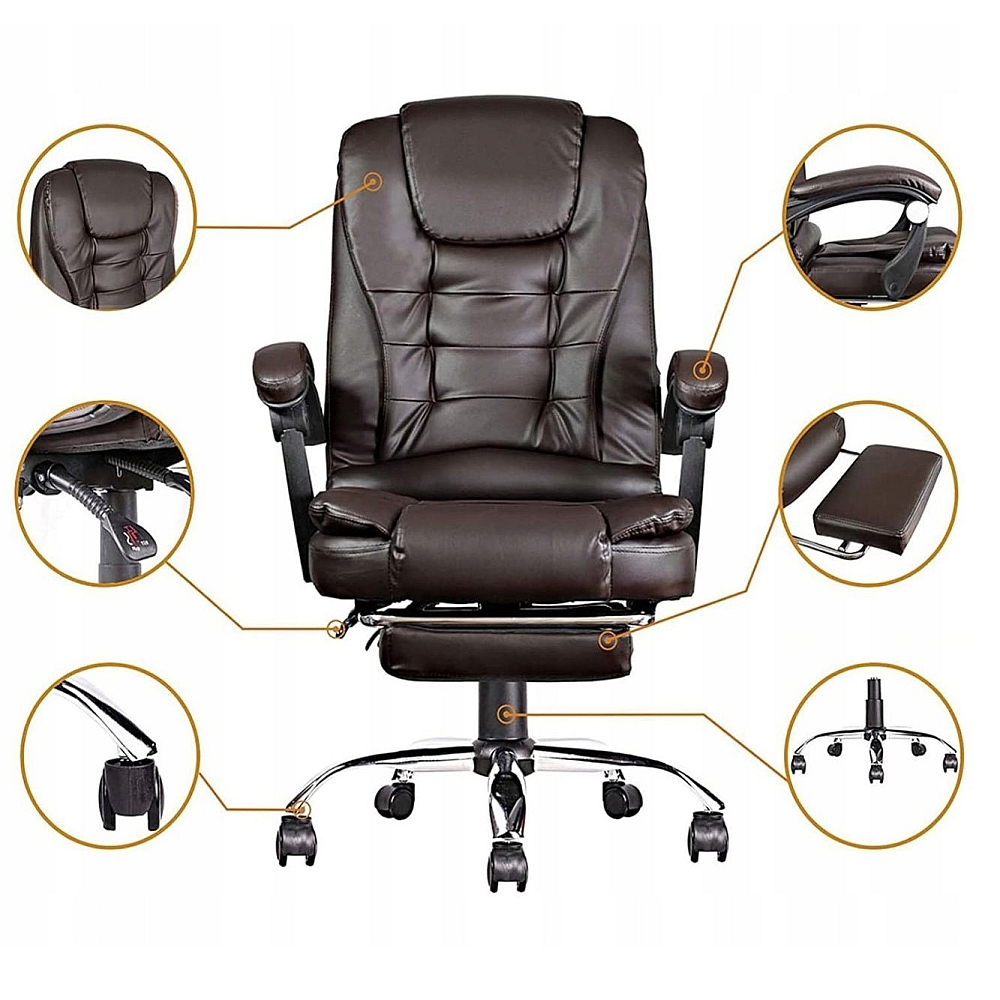 Офісне крісло Prime VIP Premium з масажною подушкою, з підніжкою Коричневе комп'ютерне крісло