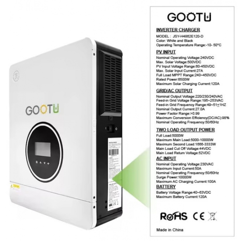 6,2 кВт Комплект резервного живлення Гібридний інвертор Gootu + два акумулятори Dyness B4850 LiFePO4