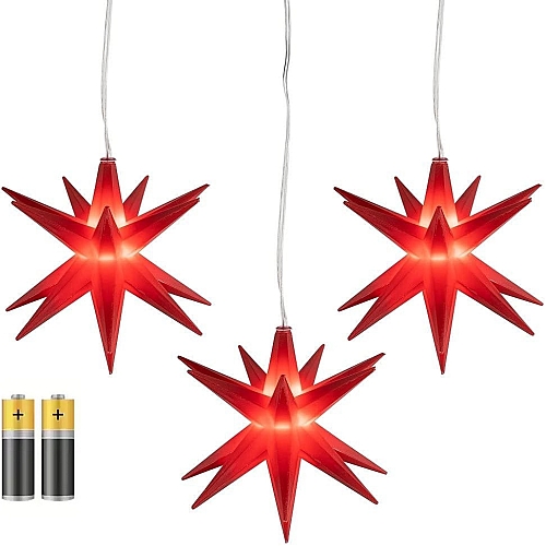Декоративні LED-зірки з голографічним ефектом 3D LightZone на батарейках (діаметр 34 см) червоні