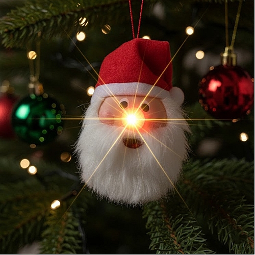 Декоративна ялинкова іграшка-куля Санта з миготливим носом LightZone