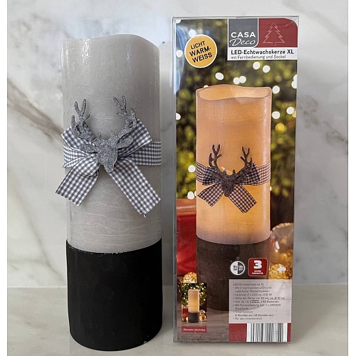 Електрична свічка 31 см на батарейках, таймер 6 ч, у сірому дизайні, декоративна