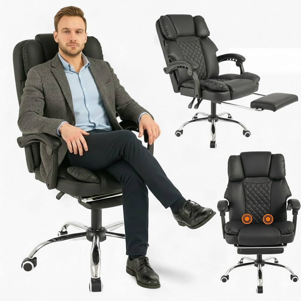 Офісне крісло до 150 кг з масажною подушкою та підставкою для ніг Axeon Master Original Чорне