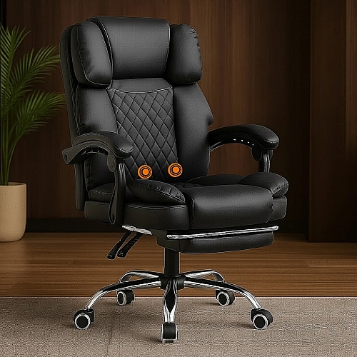 Офісне крісло до 150 кг з масажною подушкою та підставкою для ніг Axeon Master Original Чорне