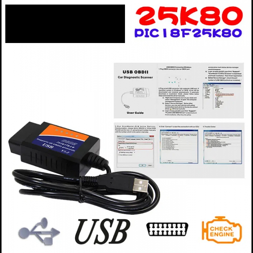 Сканер USB помилок авто діагностика ELM327 V1.5 PIC 25K80 OBD2 обд2 усб Сканер USB помилок авто діагностика ELM327 V1.5 PIC 25K80 OBD2 обд2 усб