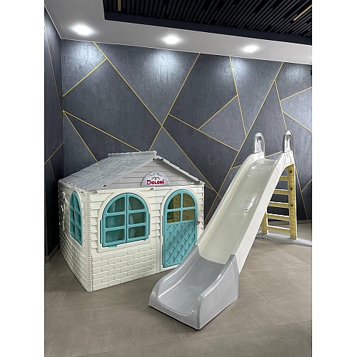 Набір дитячий ТМ Doloni Будиночок XL та гірка велика 243 см, сіро-молочний