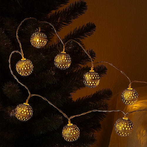 Гірлянда світлодіодна Кульки на батарейках, Золотистий, прикраса різдвяна