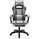 Дизайнерське геймерське крісло до 130 кг з масажною подушкою, підніжкою ThroneX світло-сіре з графітом PVC 003