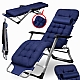 Садове пляжне крісло Ideal Garden Premium з матрацом та подушкою, до 125 кг, синє, шезлонг для саду та тераси