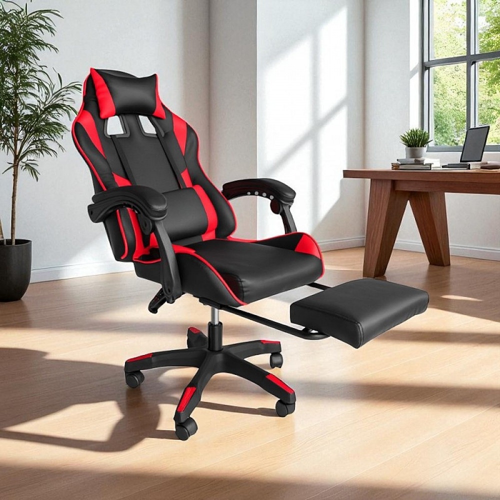 Геймерське комп'ютерне крісло з підставкою для ніг STRIKER ONE для підлітків та дорослих Червоне