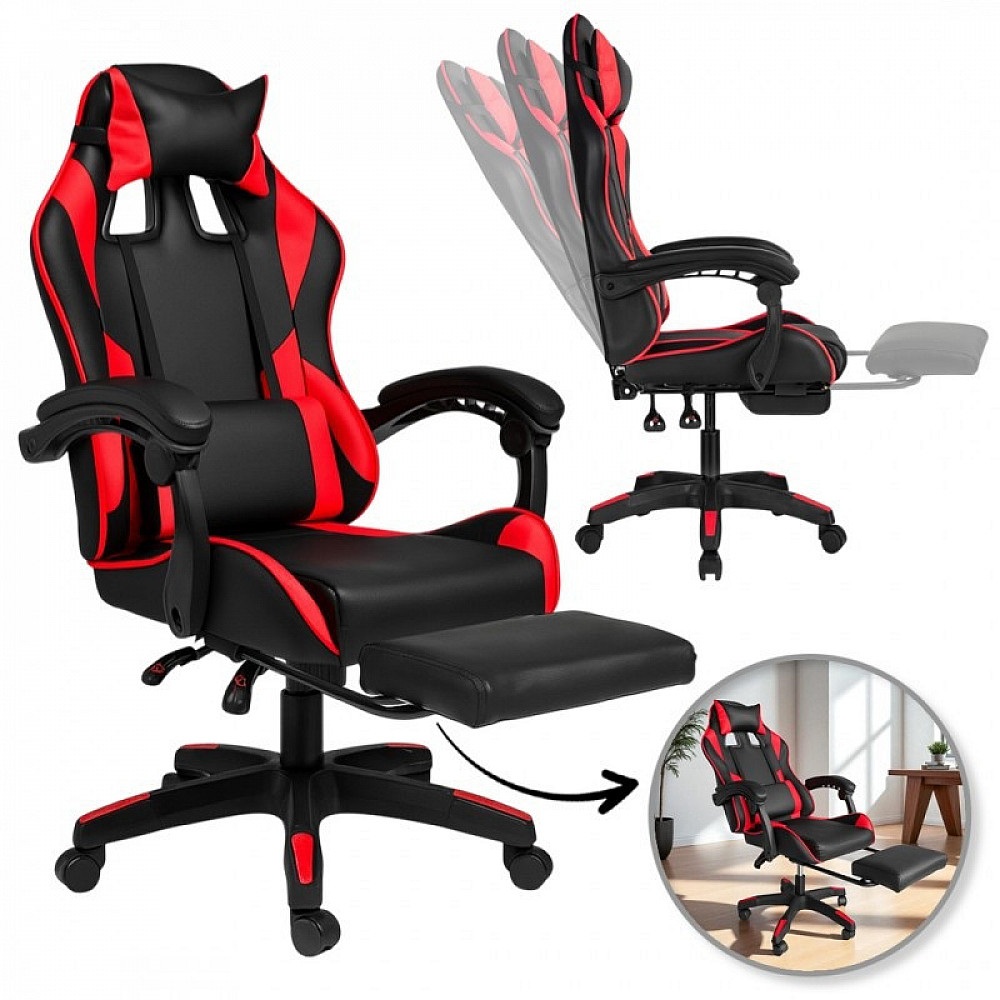 Геймерське комп'ютерне крісло з підставкою для ніг STRIKER ONE для підлітків та дорослих Червоне