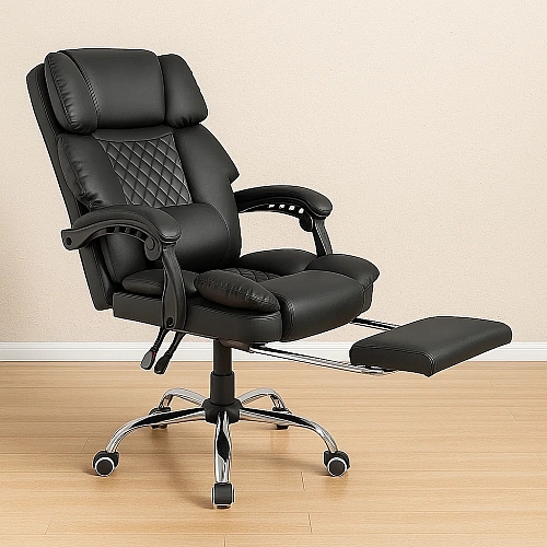 Офісне крісло до 150 кг з підставкою для ніг Axeon Premium Чорне