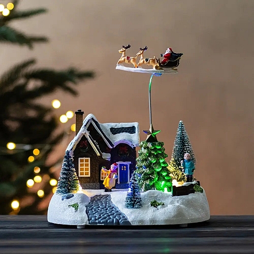 Карусель новорічна з підсвічуванням та музикою "Новорічний політ Санти з оленями" LightZone