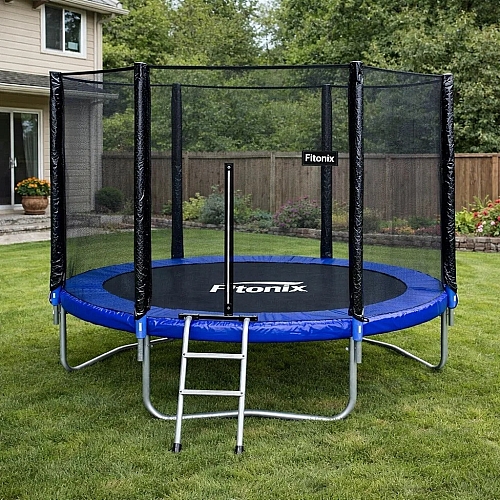 Батут посилений Fitonix 252 см до 120 кг захисна сітка + драбинка, 8 футів для дітей та дорослих
