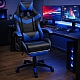 Оригінальне геймерське крісло до 130 кг з масажною подушкою, підніжкою ThroneX чорно-синє