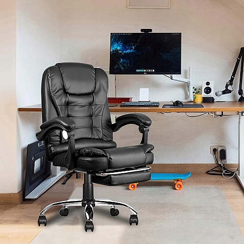 Офісне крісло Prime VIP Premium з масажною подушкою, з підніжкою Чорне комп'ютерне крісло