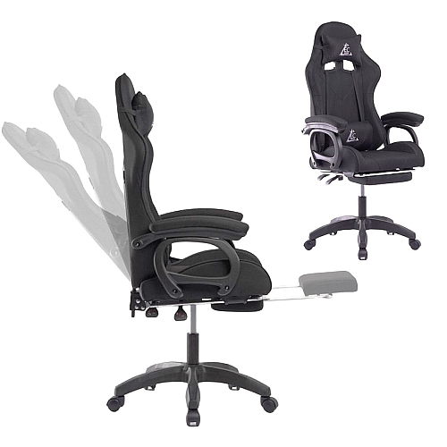 Геймерське крісло з масажною подушкою, підніжкою та тканинною оббивкою SNAKE Premium Чорне Комп'ютерне ігрове