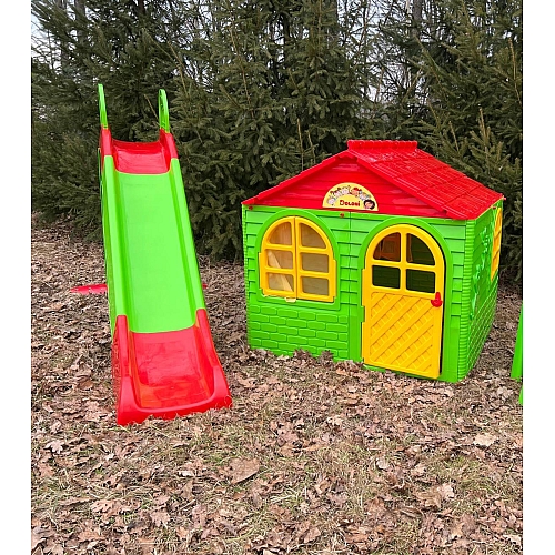 Набір дитячий ТМ Doloni Будиночок XL та гірка велика 243 см, червоно зелений