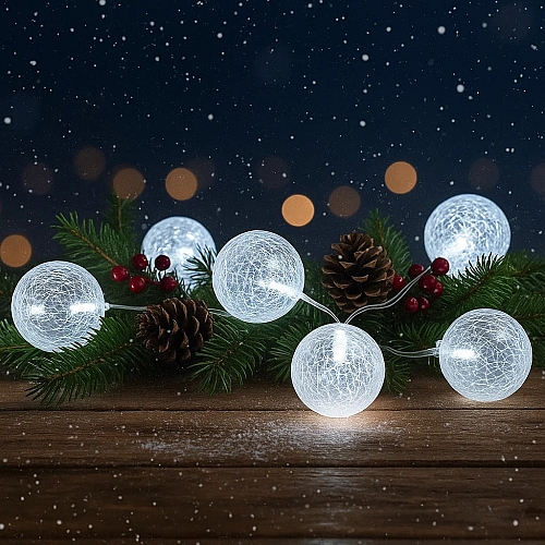 Світлодіодна гірлянда на батарейках Oecolux LED Tischdekoration Kunststoffkugel, біле світло