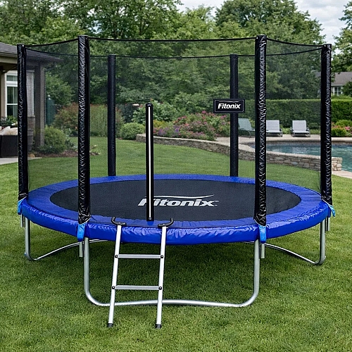Батут посилений Fitonix 312 см до 150 кг захисна сітка + драбинка, 10 футів для дітей та дорослих
