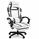 Дизайнерське геймерське крісло до 130 кг з масажною подушкою, підніжкою ThroneX біле з графітом PVC 002