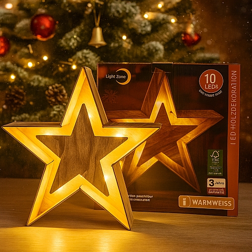 Різдвяна зірка 35 см на батарейках LightZone, таймер, теплий білий, новорічна декоративна прикраса