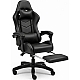 Оригінальне геймерське крісло до 130 кг з масажною подушкою, підніжкою ThroneX чорне 