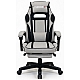 Дизайнерське геймерське крісло з тканини до 130 кг з масажною подушкою, підніжкою ThroneX сіре з чорним linen 001