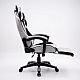 Дизайнерське геймерське крісло з тканини до 130 кг з масажною подушкою, підніжкою ThroneX сіре з чорним linen 001