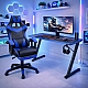 Оригінальний комплект геймерський ігровий стіл + геймерське крісло з масажною подушкою, підніжкою, ThroneX Чорний з синім