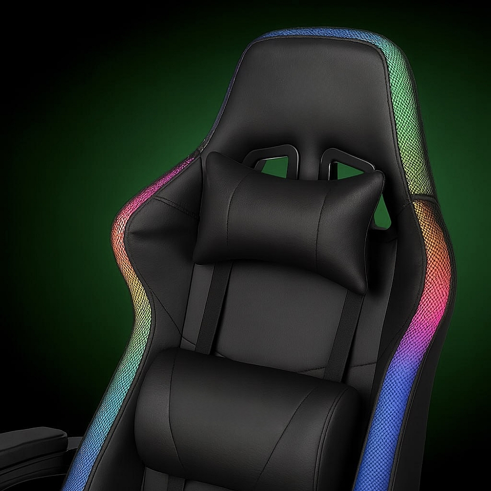 Крісло геймерське ProGame з RGB підсвіткою, підставка для ніг GX-150 комп'ютерне ігрове