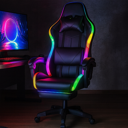 Крісло геймерське ProGame з RGB підсвіткою, підставка для ніг GX-150 комп'ютерне ігрове