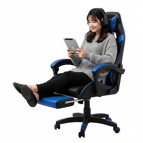 Крісло геймерське з підставкою для ніг Comfort Game синє