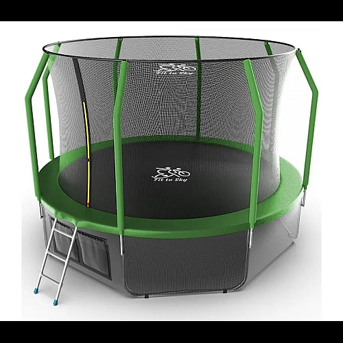 Батут FitToSky 374 см з внутрішньою сіткою та драбинкою зелений