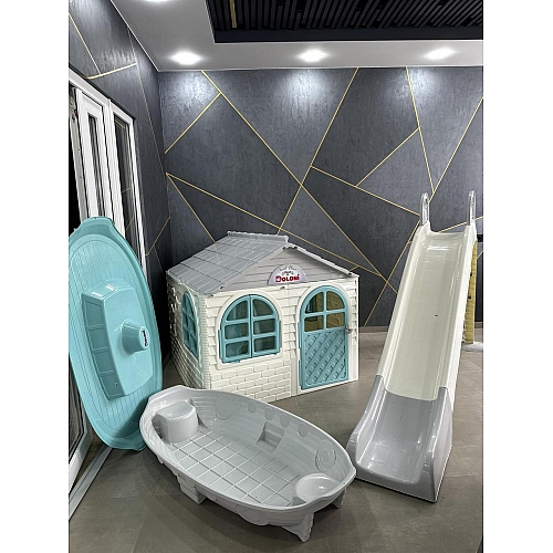 Набір дитячий ТМ Doloni Будиночок XL, пісочниця, гірка велика 243 см, сіро-молочний