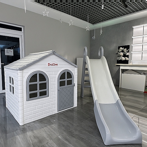 Набір дитячий ТМ Doloni Будиночок XL та гірка велика 243 см, біло-сірий