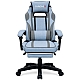 Дизайнерське геймерське крісло з тканини до 130 кг з масажною подушкою, підніжкою ThroneX блакитне з сірим linen 007