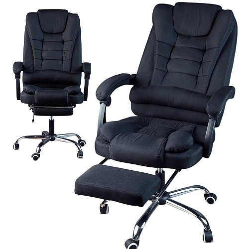 Офісне крісло до 130 кг з масажною подушкою та підставкою для ніг BOSS KO22 Premium Чорне з тканини