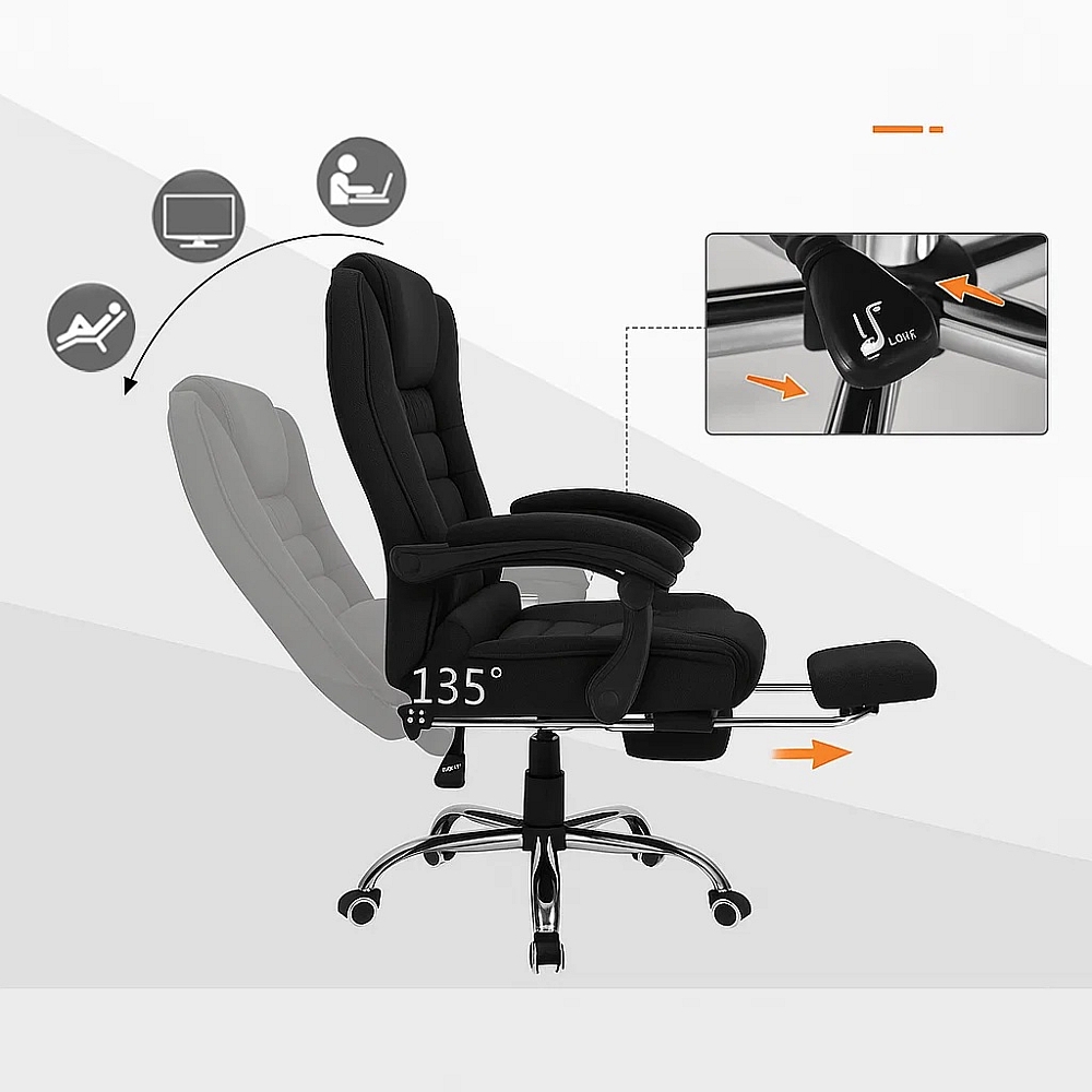 Офісне крісло до 130 кг з масажною подушкою та підставкою для ніг BOSS KO22 Premium Чорне з тканини