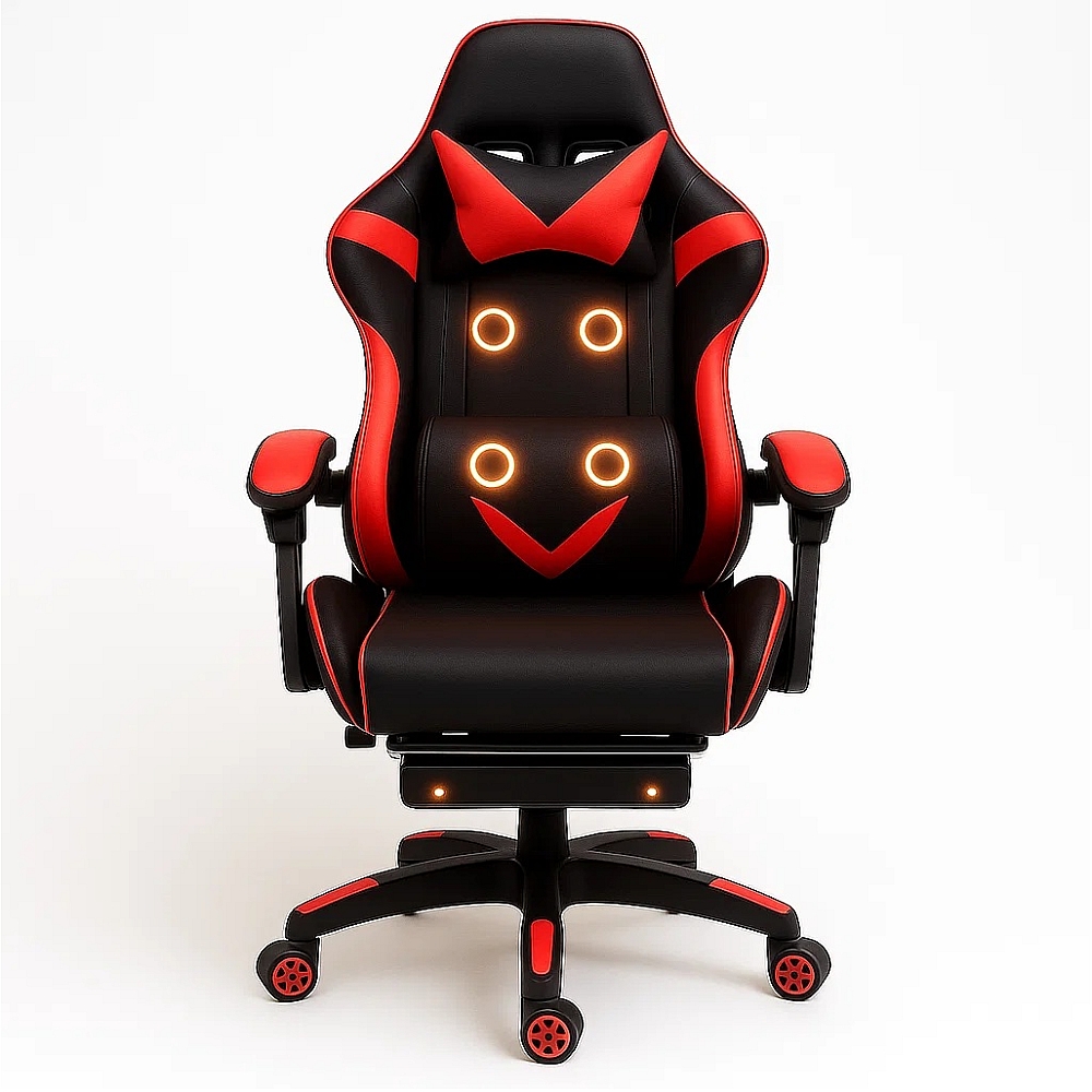 Крісло геймерське Gamery професійне з массажером та підставкою для ніг чорно-червоне комп'ютерне ігрове