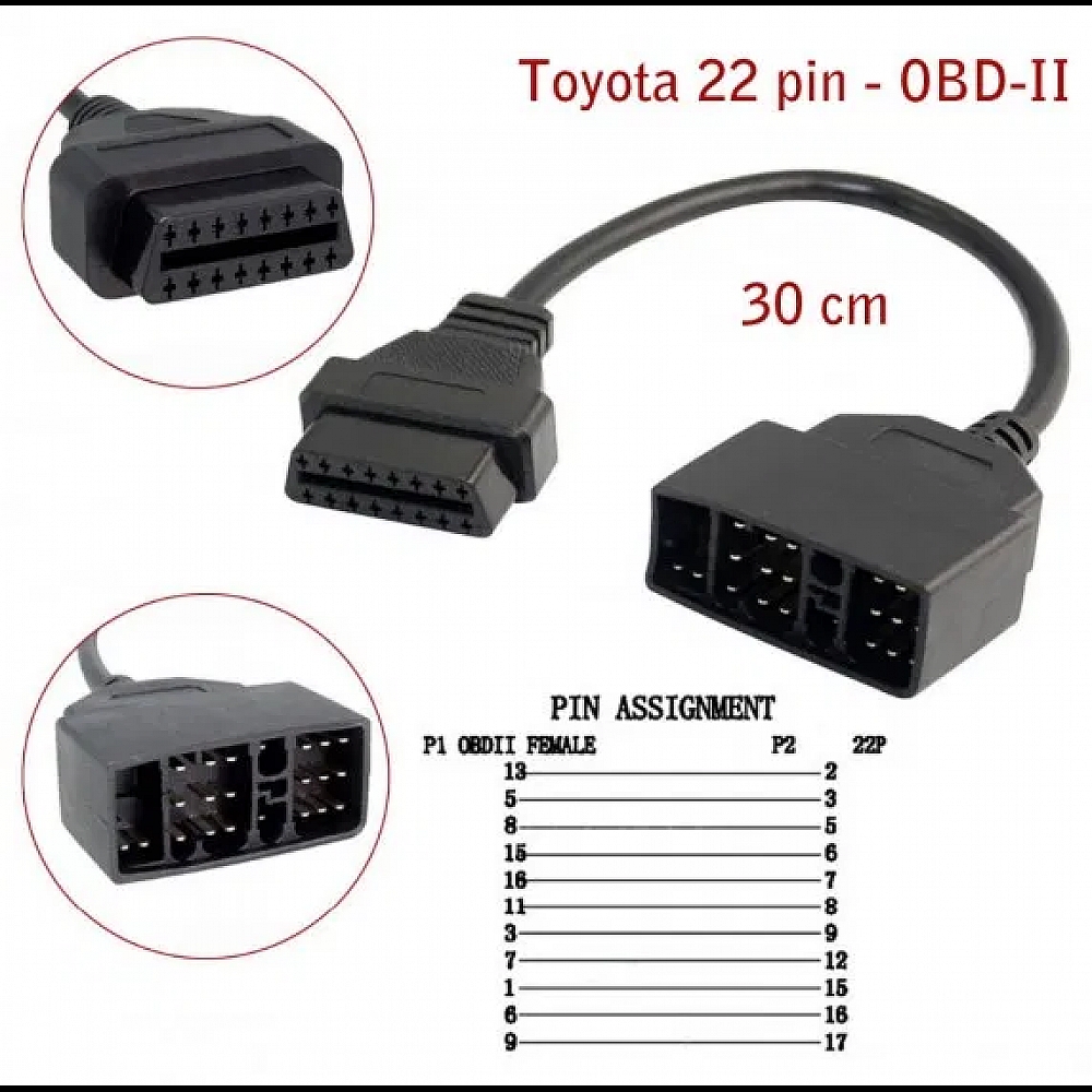 Перехідник для сканера Toyota Тойота 22 Pin -> OBD 2 ELM327 адаптер Перехідник для сканера Toyota Тойота 22 Pin -> OBD 2 ELM327 адаптер