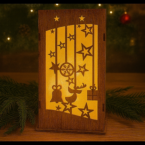 Світлодіодни дерев’яний Ліхтар на батарейках LightZone, таймер, теплий білий, прикраса