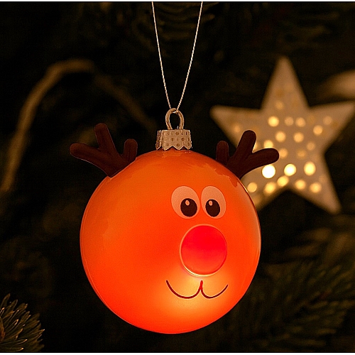 Декоративна ялинкова іграшка-куля Олень з миготливим носом Light Zone